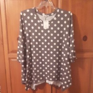 Green Envelope Gray Top with White Polka Dots